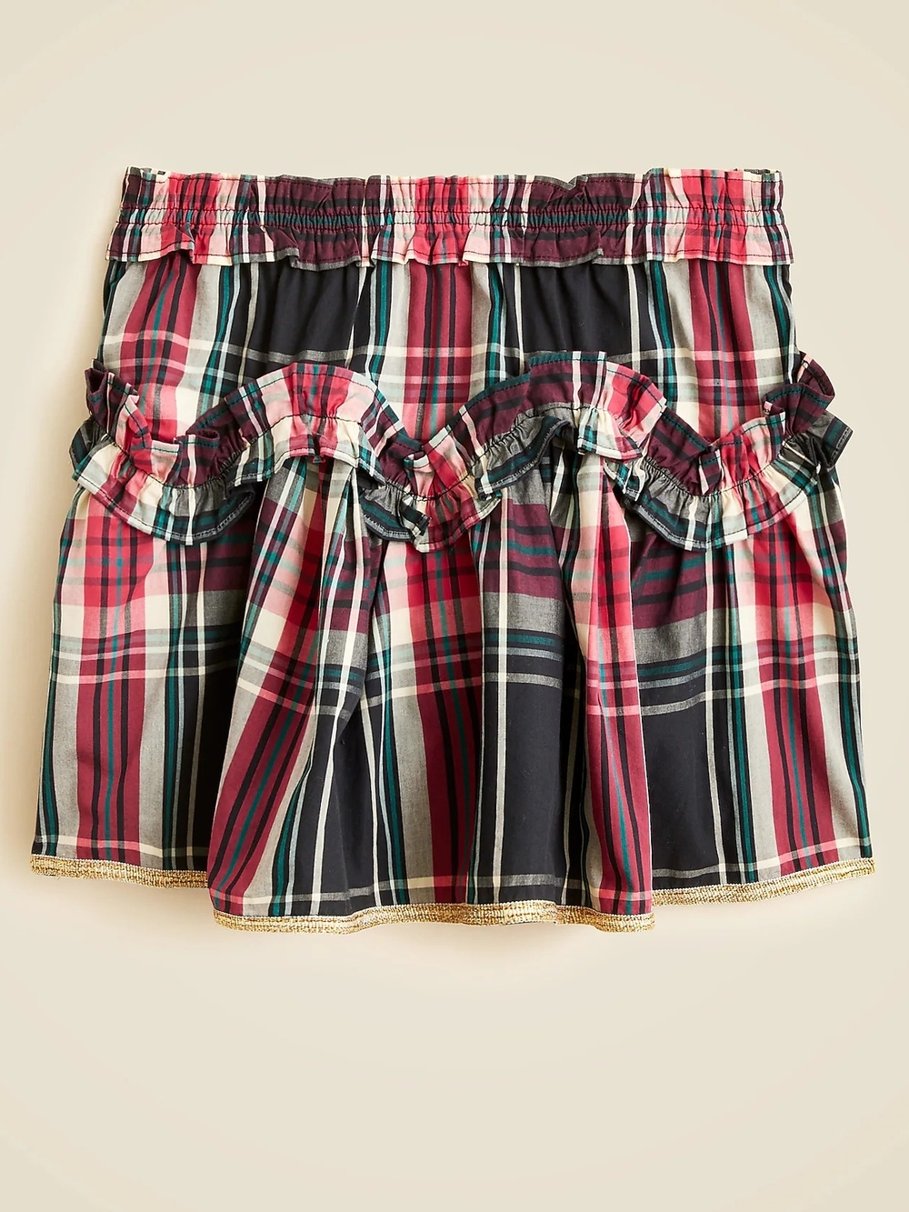 Crewcuts Girls Tartan Plaid Ruffle Mini Skirt, 8, Black/ Red